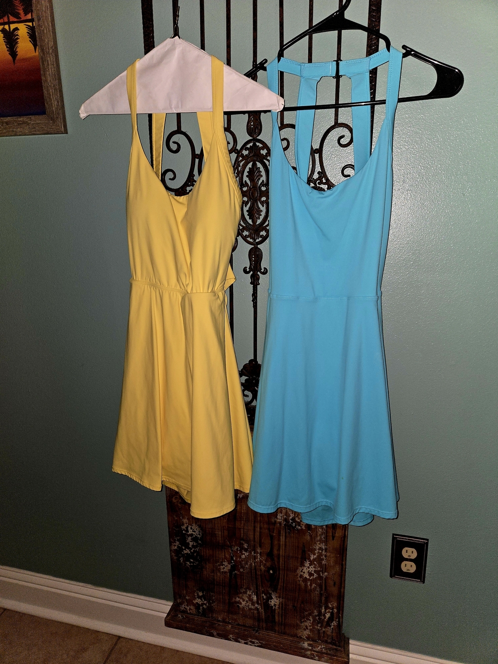 Yellow and Aqua Fit-and-Flare Dresses